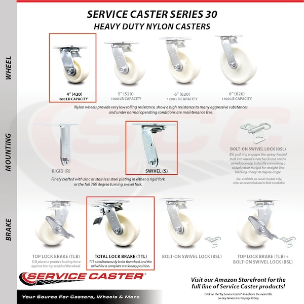 4 Inch Nylon Swivel Caster with Ball Bearing and Total Lock Brake